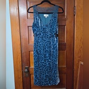 NWOT Moulinette Soeurs 'Matilija' Teal Velvet Floral Maxi Dress Crochet Lace